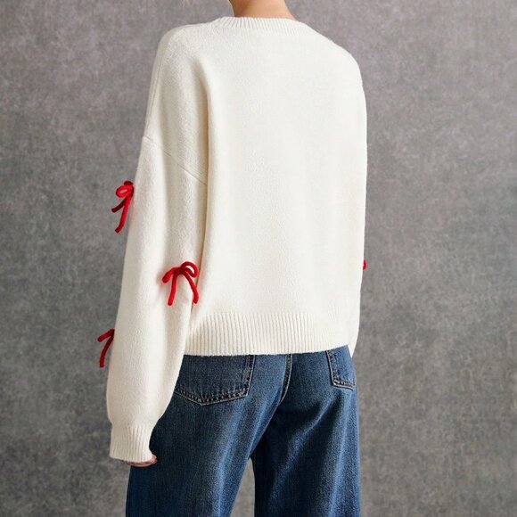 Apricot Casual Women's Christmas Cute Bow Decor Sweater - Picture 2 of 7